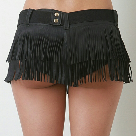 Leatherette Fringe Belt, black main image 4