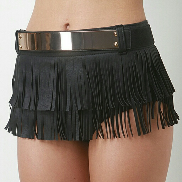 Leatherette Fringe Belt, black