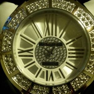 Men's genuine black leather band watch