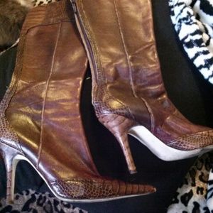 Zara genuine leather pointy animal print boots.