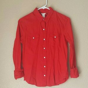 Long sleeve red button down shirt