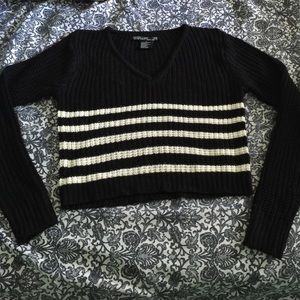Black & White Striped Knit Sweater Medium NEW