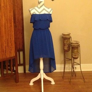 Strapless Blue Hi-Low Dress