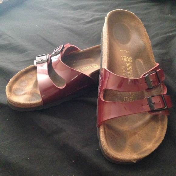 Birkenstock apple red two-strap sandals