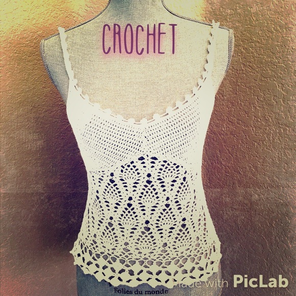 White cotton crochet tank