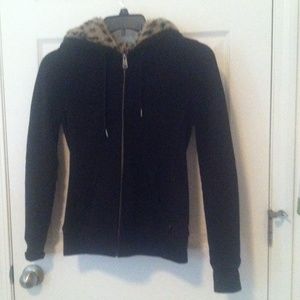 TNA Aritzia black and leopard fur hoodie