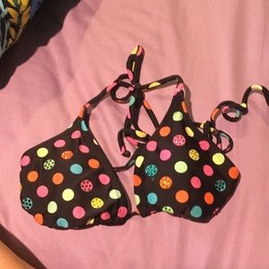Black triangle top w/ rainbow polka dots