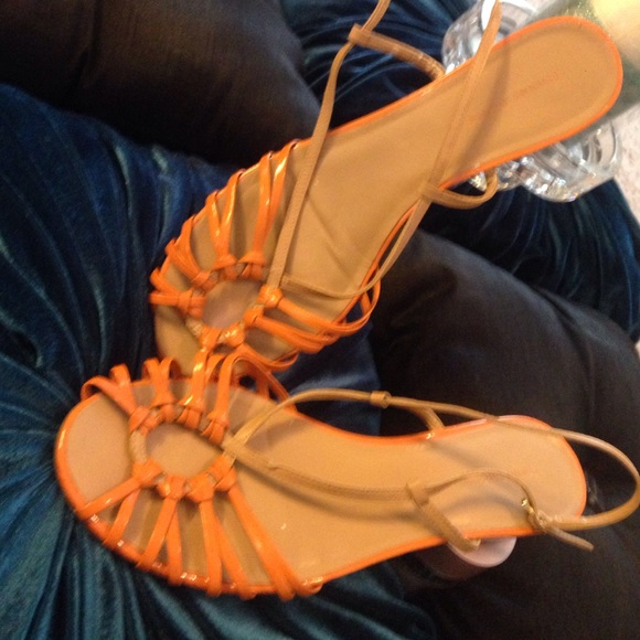 Orange and tan strappy sandals