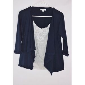 3/4 length Cardigan With Attached Lace Top