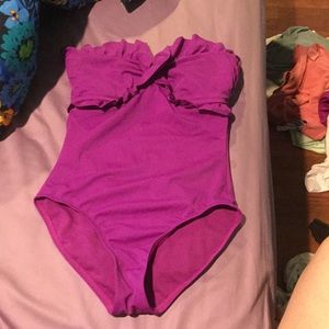 Purple strapless one piece