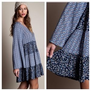 Blue boho tunic dress