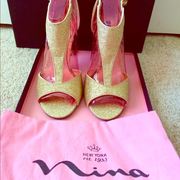 Gold, sparkly, Nina heels