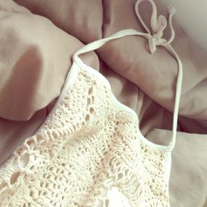 cream crochet halter top
