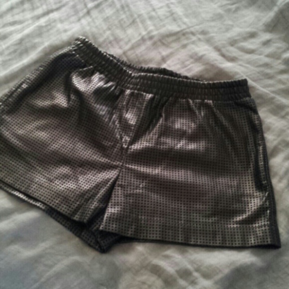 Black Perforated Faux leather boxer style shorts