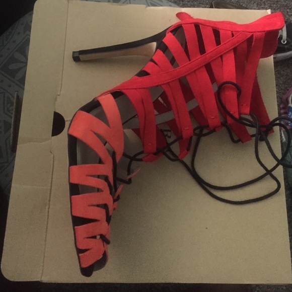 Zara lace-up red & peach sandals.
