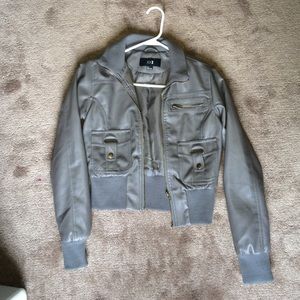 Light grey Forever 21 leather jacket.
