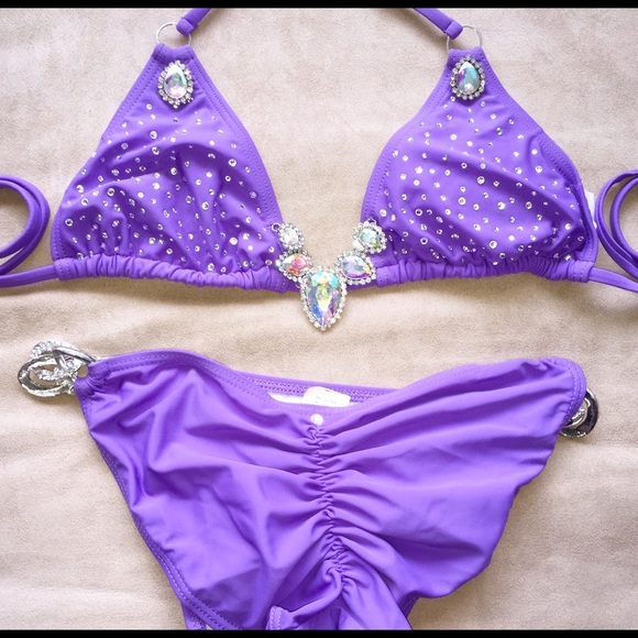 Sale beach bunny dupe purple Crystal chain bikini - Picture 3 of 4
