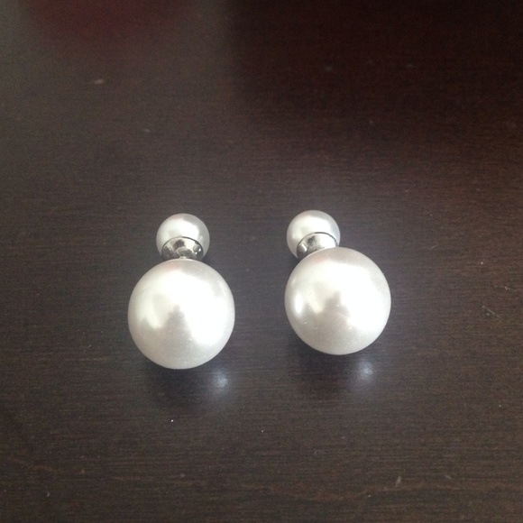 White double backed pearl earrings