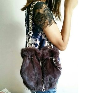 Dark Purple Fur Chain Purse
