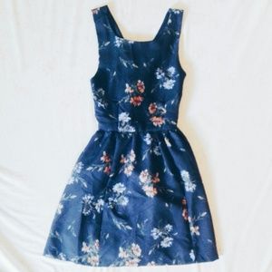 Navy Floral Criss-cross Back Dress