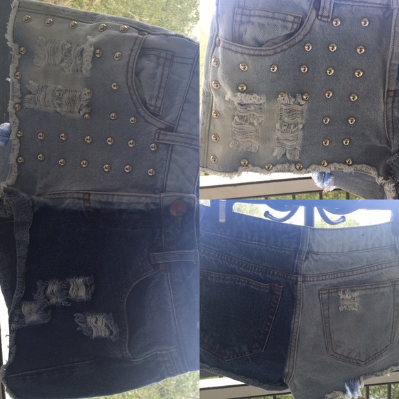 Distressed Studded Denim Shorts - Picture 1 of 4