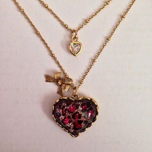 Betsey Johnson Cheetah Print Heart Necklace