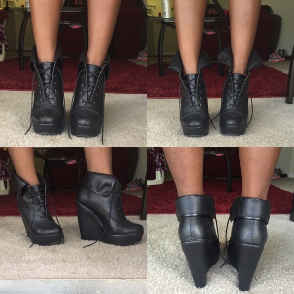 Call It Spring Black Leather Wedges - Picture 1 of 4