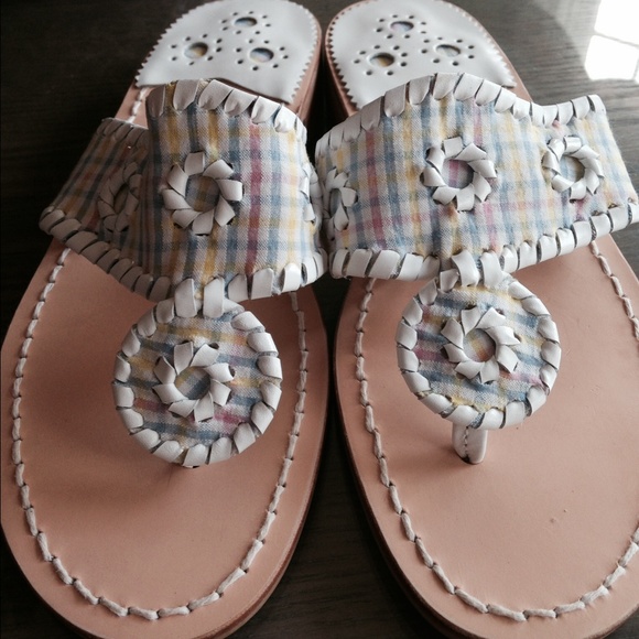 NEW Jack Rodgers Navajo pastel plaid white leather - Picture 2 of 3