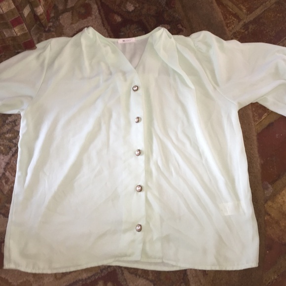 cute mint top with pearl buttons