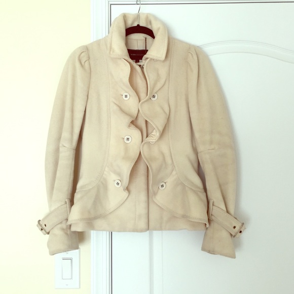 BCBG ivory wool-blend ruffle front coat - Picture 1 of 2