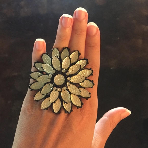 Wet Seal Ring - Flower - Black & Silver