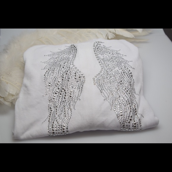 White Crystal Rhinestone Angel Wings Hoodie Small