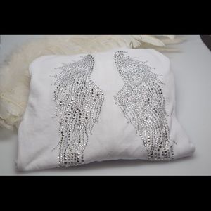 White Crystal Rhinestone Angel Wings Hoodie Small