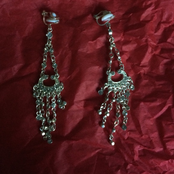 Silver rhinestone chandelier clip on earring