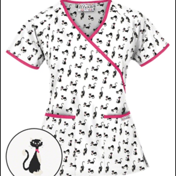 UA Alley Cat White Mock Wrap Scrub Top