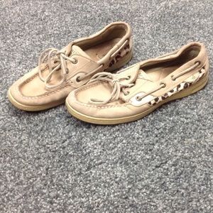 Sperrys with leopard print on the side