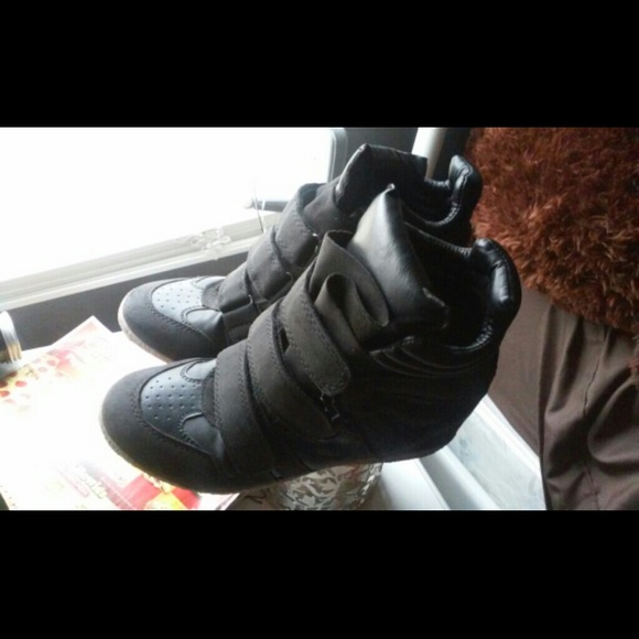 All black high top wedge sneakers