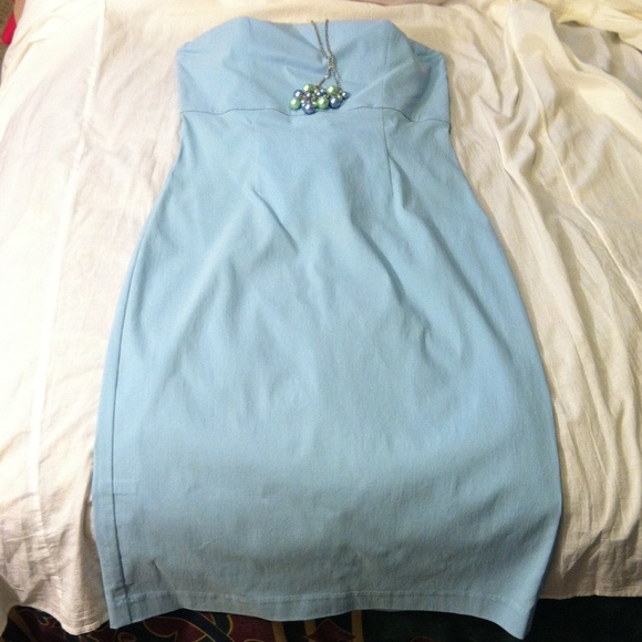 Express Stretch Powder Blue Strapless Dress - Picture 2 of 4