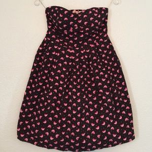 Bird Print Dress Medium Black & Pink