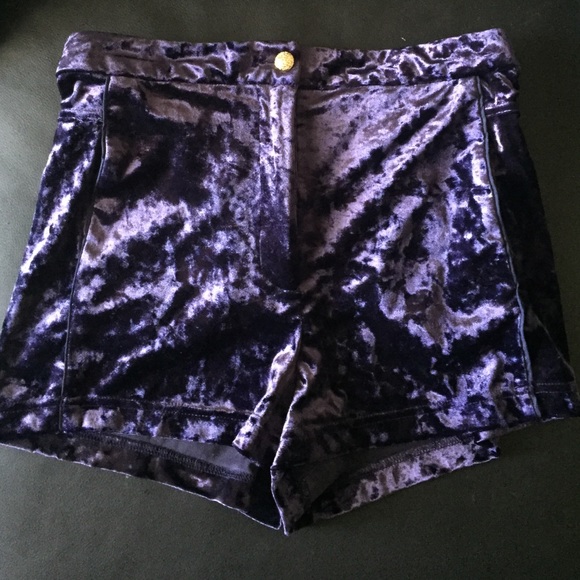 Purple velvet high waisted shorts