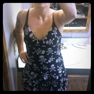 Black and White Skull Spaghetti Strap Dress