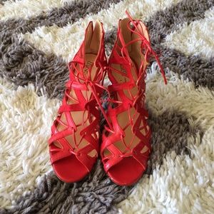 Red lace up heels