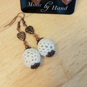 Crochet/bronze leaf earrings