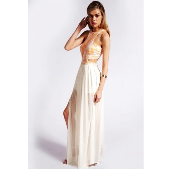 Tie Back Sequin Mesh Maxi Dress