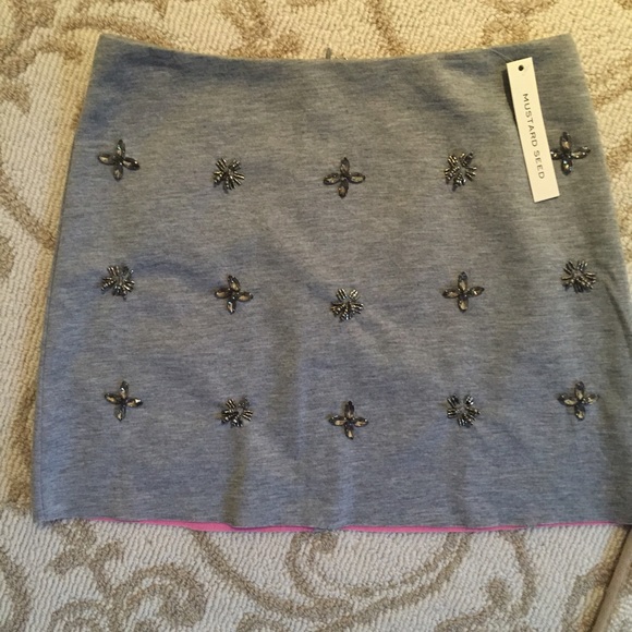 Grey beaded NWT Tobi, mustard seed mini skirt.