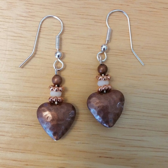 Swarovsky & Copper heart earrings - Picture 2 of 3