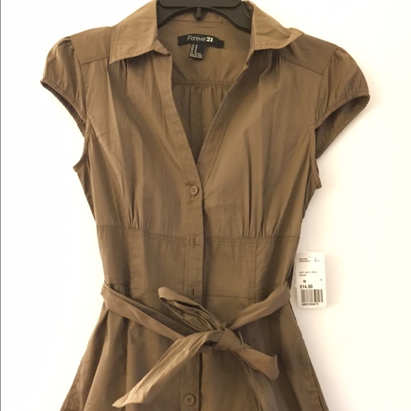 Work button down dress light brown