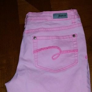 Bright pink washed jeans