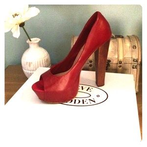 Red peep toe heels