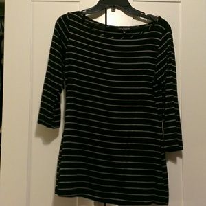 Black and khacki striped 3/4 sleeve shirt
